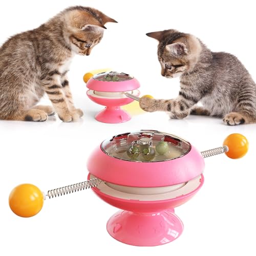 Qosigote Catnip Balls Toy with Suction Cup Base, Multi-Functional Catnip Interactive Training Toy, Funny Teasing Cat Spinning Windmill Toys, Engaging Indoor Cat Toy for Endless Fun (Pink) von Qosigote