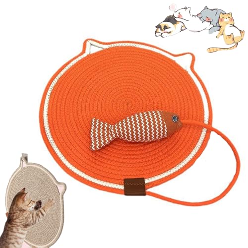 Qosigote Celery Pets Dual Scratching Pad, Scratching Pads for Indoor Cats, Cat Scratching Mat Natural Cotton Rope Cat Scratching Pad, Cat Play Mat (Orange,L 19.69in) von Qosigote