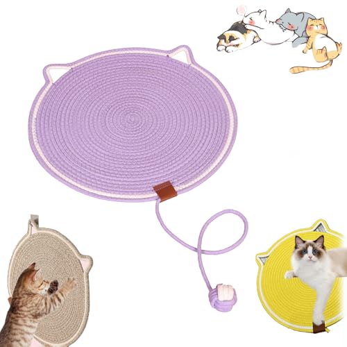 Qosigote Celery Pets Dual Scratching Pad, Scratching Pads for Indoor Cats, Cat Scratching Mat Natural Cotton Rope Cat Scratching Pad, Cat Play Mat (Purple,L 19.69in) von Qosigote