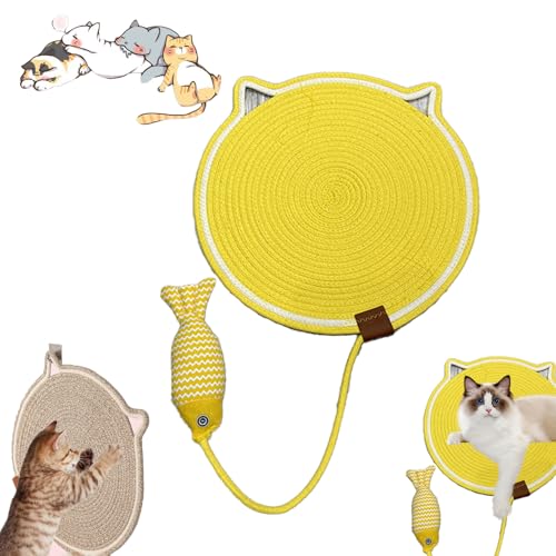 Qosigote Celery Pets Dual Scratching Pad, Scratching Pads for Indoor Cats, Cat Scratching Mat Natural Cotton Rope Cat Scratching Pad, Cat Play Mat (Yellow A,L 19.69in) von Qosigote