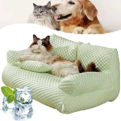 Qosigote Cool Dog Bed, Ice Silk Cooling Pet Bed Breathable Washable Dog Sofa Bed, Dog Cooling Bed Summer Sleeping Cool Ice Silk Bed for Small, Medium, Large Dogs (Green,L) von Qosigote