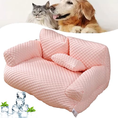 Qosigote Cool Dog Bed, Ice Silk Cooling Pet Bed Breathable Washable Dog Sofa Bed, Dog Cooling Bed Summer Sleeping Cool Ice Silk Bed for Small, Medium, Large Dogs (Pink,L) von Qosigote