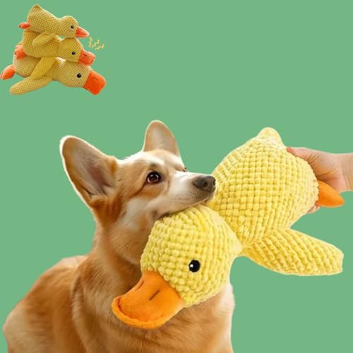 Qosigote Cuddleduck - Die Kuschelente Gegen Stress, Perfekt Für Welpen & Ältere Hunde, Weiche Quietscheente Für Haustiere, Interaktives, Bequemes Spielzeug (Yellow,L) von Qosigote