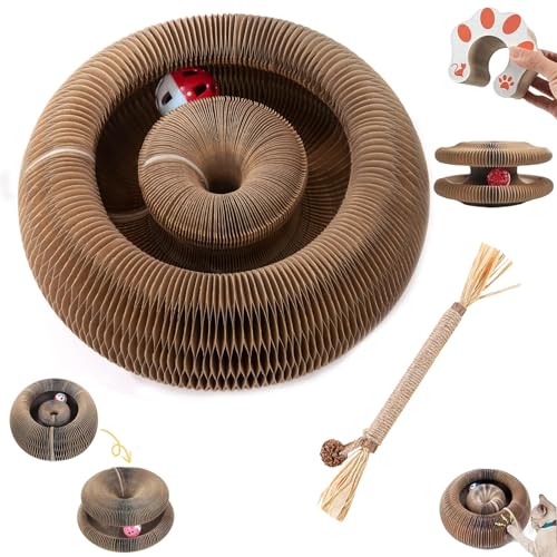 Qosigote Katzenspielzeug – Der Schnurrwirbel - Kittinis, Katzenwirbel, Kitty Kurlz, Kratz-Donut - Katzenspielzeug - Kratzspielzeug - Kratzpappe - Pappring - Glockenball (1pc) von Qosigote