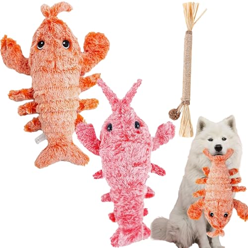 Qosigote Lobster Interactive Dog Toy, Floppy Lobster Interactive Dog Toy, Wiggly Lobster Dog Toy, Chew and Kicker Toy for Small Dog and Cat (Pink+Orange) von Qosigote