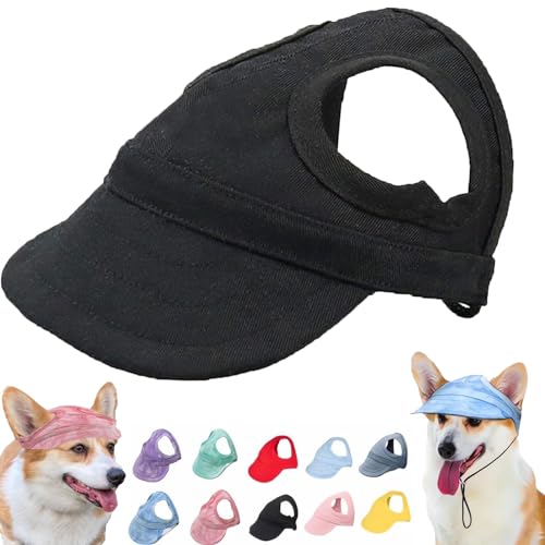 Qosigote Outdoor-Sonnenschutzhaube für Hunde,Outdoor Sun Protection Hood for Dogs, Hunde Baseballmütze, Basecap Verstellbar Sonnenschutz Hut Hundecap mit Ohrlöchern Baseball Mütze (Black,Blue/B) von Qosigote