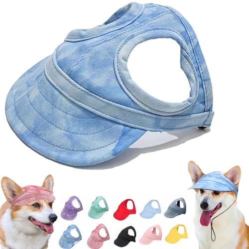 Qosigote Outdoor-Sonnenschutzhaube für Hunde,Outdoor Sun Protection Hood for Dogs, Hunde Baseballmütze, Basecap Verstellbar Sonnenschutz Hut Hundecap mit Ohrlöchern Baseball Mütze (Blue/B,Blue/B) von Qosigote