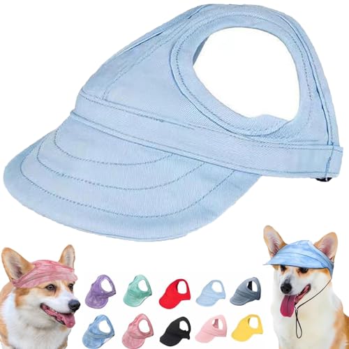 Qosigote Outdoor-Sonnenschutzhaube für Hunde,Outdoor Sun Protection Hood for Dogs, Hunde Baseballmütze, Basecap Verstellbar Sonnenschutz Hut Hundecap mit Ohrlöchern Baseball Mütze (Blue/C,Blue/B) von Qosigote