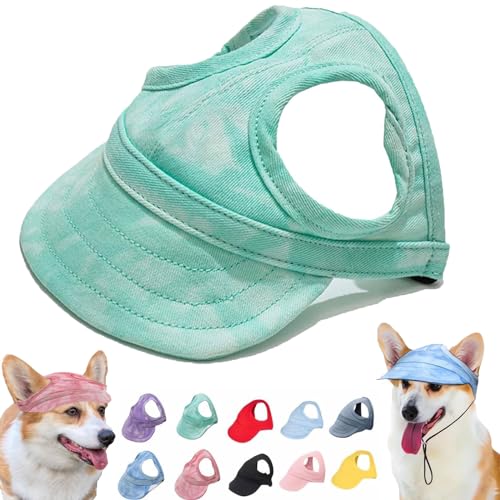 Qosigote Outdoor-Sonnenschutzhaube für Hunde,Outdoor Sun Protection Hood for Dogs, Hunde Baseballmütze, Basecap Verstellbar Sonnenschutz Hut Hundecap mit Ohrlöchern Baseball Mütze (Green,Blue/B) von Qosigote