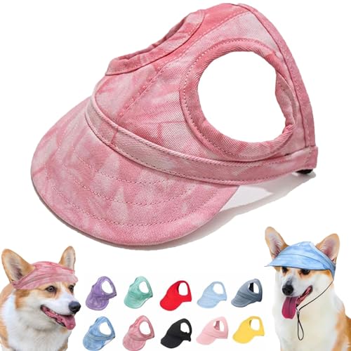 Qosigote Outdoor-Sonnenschutzhaube für Hunde,Outdoor Sun Protection Hood for Dogs, Hunde Baseballmütze, Basecap Verstellbar Sonnenschutz Hut Hundecap mit Ohrlöchern Baseball Mütze (Pink/A,Blue/B) von Qosigote