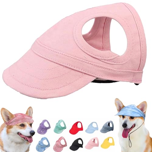 Qosigote Outdoor-Sonnenschutzhaube für Hunde,Outdoor Sun Protection Hood for Dogs, Hunde Baseballmütze, Basecap Verstellbar Sonnenschutz Hut Hundecap mit Ohrlöchern Baseball Mütze (Pink/B,Blue/B) von Qosigote