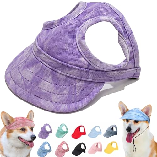 Qosigote Outdoor-Sonnenschutzhaube für Hunde,Outdoor Sun Protection Hood for Dogs, Hunde Baseballmütze, Basecap Verstellbar Sonnenschutz Hut Hundecap mit Ohrlöchern Baseball Mütze (Purple,Blue/B) von Qosigote