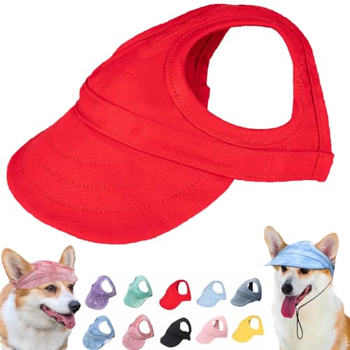 Qosigote Outdoor-Sonnenschutzhaube für Hunde,Outdoor Sun Protection Hood for Dogs, Hunde Baseballmütze, Basecap Verstellbar Sonnenschutz Hut Hundecap mit Ohrlöchern Baseball Mütze (Red,Blue/B) von Qosigote