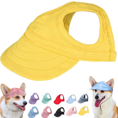 Qosigote Outdoor-Sonnenschutzhaube für Hunde,Outdoor Sun Protection Hood for Dogs, Hunde Baseballmütze, Basecap Verstellbar Sonnenschutz Hut Hundecap mit Ohrlöchern Baseball Mütze (Yellow,Blue/B) von Qosigote