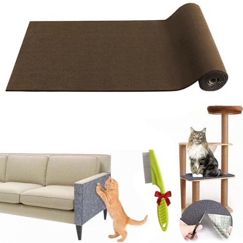 Qosigote Pawmingle Cat Scratching Carpet,Cat Scratching Mat Self Adhesive, Multifunctional Cat Scratching Carpet, Couch Corner Protectors for Cats (Brown,11.8×39.3in) von Qosigote