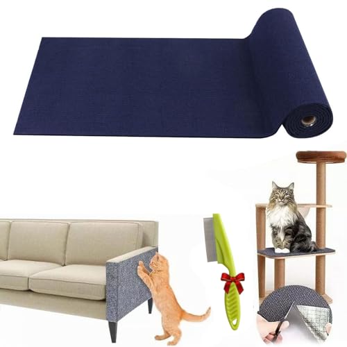 Qosigote Pawmingle Cat Scratching Carpet,Cat Scratching Mat Self Adhesive, Multifunctional Cat Scratching Carpet, Couch Corner Protectors for Cats (Dark Blue,11.8×39.3in) von Qosigote