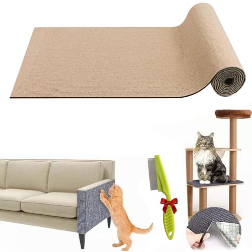 Qosigote Pawmingle Cat Scratching Carpet,Cat Scratching Mat Self Adhesive, Multifunctional Cat Scratching Carpet, Couch Corner Protectors for Cats (Khaki,11.8×11.8in) von Qosigote