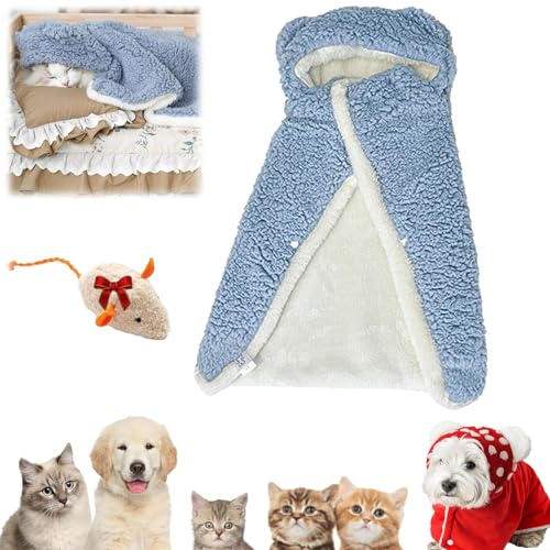 Qosigote Pet Cape Blanket,Cape Blanket for Dogs, Dog Winter Coat, Dog Robes with Hood Suitable for Cats and Dogs (Blue,M) von Qosigote