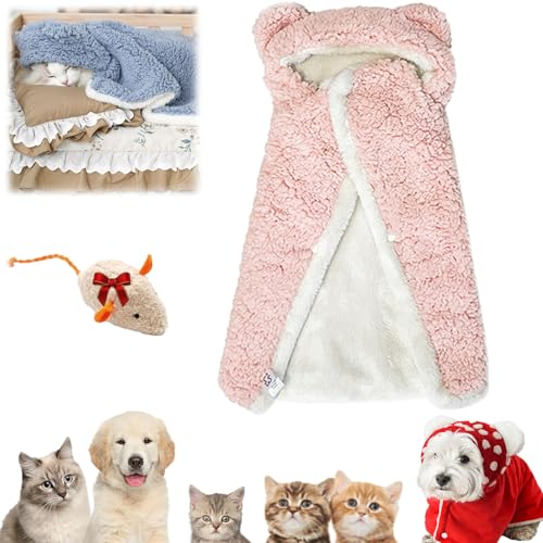 Qosigote Pet Cape Blanket,Cape Blanket for Dogs, Dog Winter Coat, Dog Robes with Hood Suitable for Cats and Dogs (Pink,L) von Qosigote