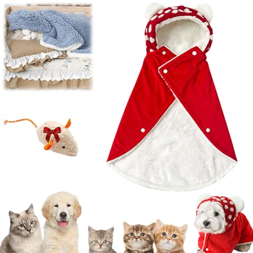 Qosigote Pet Cape Blanket,Cape Blanket for Dogs, Dog Winter Coat, Dog Robes with Hood Suitable for Cats and Dogs (Red,M) von Qosigote