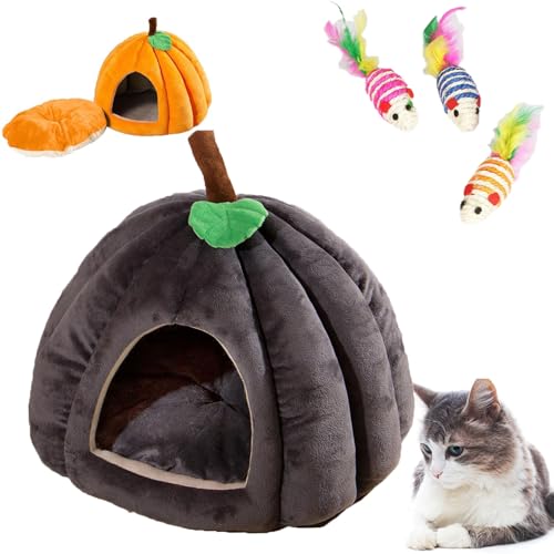 Qosigote Pumpkin Cat Bed,Cat Tent Bed,Halloween Cat Bed,Cute Pumpkin Shape Cat Cave Bed Cat Tent with Removable Cushion (Dark Gray,L) von Qosigote