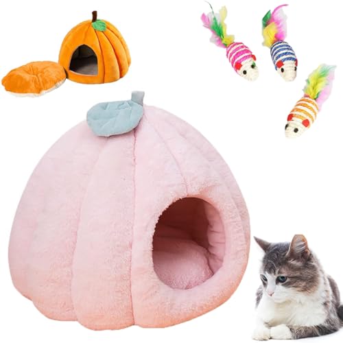 Qosigote Pumpkin Cat Bed,Cat Tent Bed,Halloween Cat Bed,Cute Pumpkin Shape Cat Cave Bed Cat Tent with Removable Cushion (Pink,M) von Qosigote