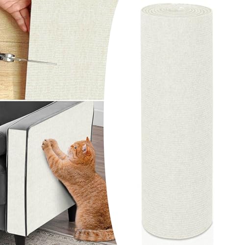 Qosigote Vowtrlleoy Cat Scratching Cloth, Can Protect Furniture-Cat Scratching Mat, Beyonddraw Cat Scratching Mat, Self-Adhesive Cat Wall Scratcher (White,11.8×39.4 in / 30×100 cm) von Qosigote