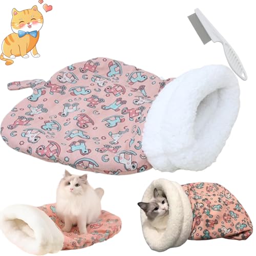 Cat Sleeping Bag, Cat Winter Sleeping Bag for Indoor Cats, 360° Wrap Comfortable Fleece Warm Covered Cat Bed, Dog, Winter Warm Sleeping Bag, Plush Soft Pet Bed, Comfort Bed for Cold Weather (A) von Qosneoun