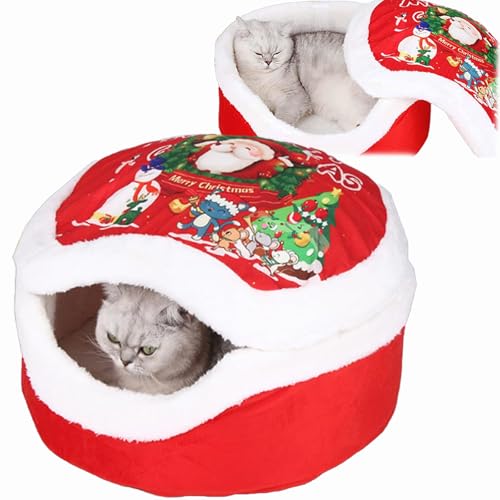 Christmas Sleigh Dog Bed,Christmas Dog Bed,Festive Plush Cozy Dog Bed - Christmas Sleigh,Interesting Red Christmas Cat Dog Bed,Christmas Pet Bed,Washable & Highly Durable For Most Cats & Dogs (A) von Qosneoun