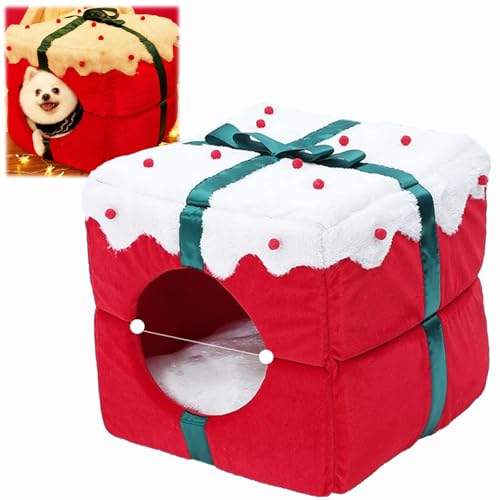 Christmas Sleigh Dog Bed,Christmas Dog Bed,Festive Plush Cozy Dog Bed - Christmas Sleigh,Interesting Red Christmas Cat Dog Bed,Christmas Pet Bed,Washable & Highly Durable For Most Cats & Dogs (C) von Qosneoun