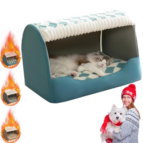 Doggocomfy Cozy Dog House, Cozy Dog House Bed Indoor, Cozy House Dog Bed with Removable Cushion, Foldable Non-Slip Warm Kennel for Small Medium Large Dogs Cats (Blue, L) von Qosneoun