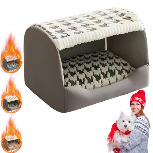 Doggocomfy Cozy Dog House, Cozy Dog House Bed Indoor, Cozy House Dog Bed with Removable Cushion, Foldable Non-Slip Warm Kennel for Small Medium Large Dogs Cats (Grey, L) von Qosneoun