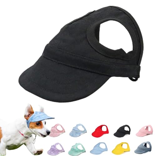 Outdoor Sun Protection Hood for Dogs, Outdoor-Sonnenschutzhaube Für Hunde, Sonnenhut Hund, Haustier Baseball Mütze, Sonnenhüte Mit Ohrlöchern Und Verstellbarem Kinnriemen (L,Black) von Qosneoun