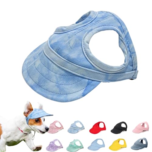 Outdoor Sun Protection Hood for Dogs, Outdoor-Sonnenschutzhaube Für Hunde, Sonnenhut Hund, Haustier Baseball Mütze, Sonnenhüte Mit Ohrlöchern Und Verstellbarem Kinnriemen (L,Cloudy Blue) von Qosneoun