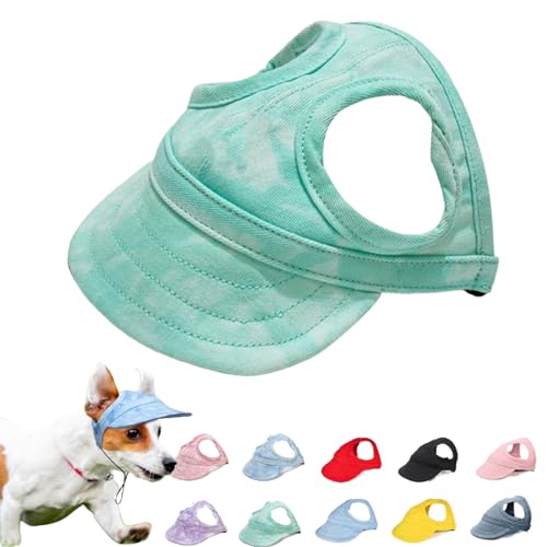 Outdoor Sun Protection Hood for Dogs, Outdoor-Sonnenschutzhaube Für Hunde, Sonnenhut Hund, Haustier Baseball Mütze, Sonnenhüte Mit Ohrlöchern Und Verstellbarem Kinnriemen (L,Cloudy Green) von Qosneoun