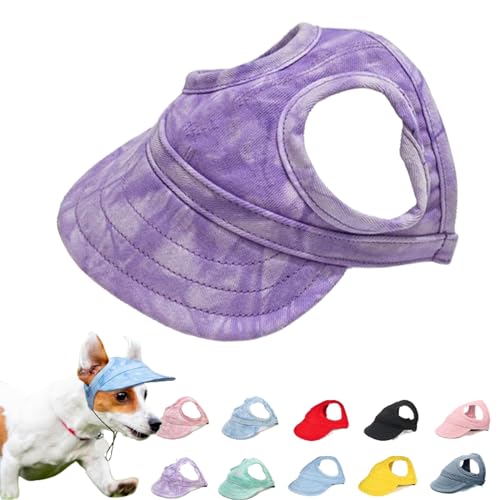 Outdoor Sun Protection Hood for Dogs, Outdoor-Sonnenschutzhaube Für Hunde, Sonnenhut Hund, Haustier Baseball Mütze, Sonnenhüte Mit Ohrlöchern Und Verstellbarem Kinnriemen (L,Cloudy Purple) von Qosneoun