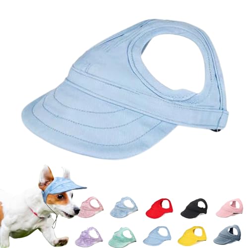 Outdoor Sun Protection Hood for Dogs, Outdoor-Sonnenschutzhaube Für Hunde, Sonnenhut Hund, Haustier Baseball Mütze, Sonnenhüte Mit Ohrlöchern Und Verstellbarem Kinnriemen (L,Light Blue) von Qosneoun