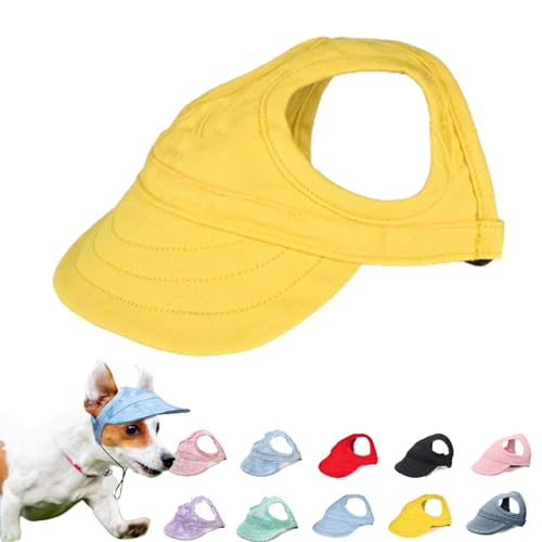 Outdoor Sun Protection Hood for Dogs, Outdoor-Sonnenschutzhaube Für Hunde, Sonnenhut Hund, Haustier Baseball Mütze, Sonnenhüte Mit Ohrlöchern Und Verstellbarem Kinnriemen (L,Yellow) von Qosneoun