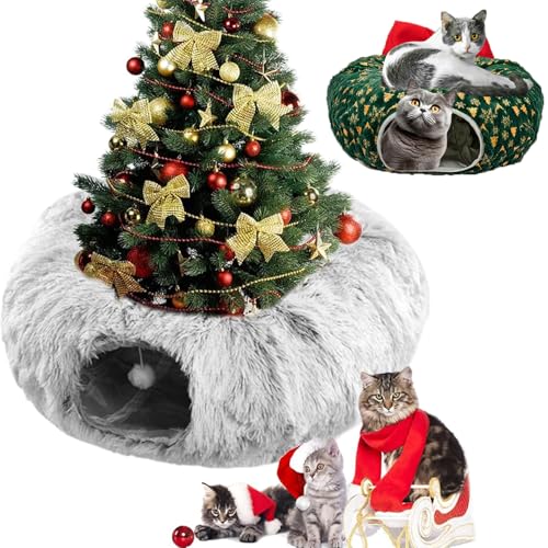 Qosneoun Christmas Tree Cat Tunnel, Katzentunnel Weihnachtsbaum, Christmas Cat Tunnel, Cat Tunnel Christmas Tree Skirt, Weihnachtsbaum Katzentunnel, Katzentunnel (Grau) von Qosneoun