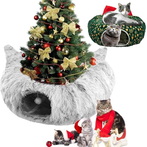 Qosneoun Christmas Tree Cat Tunnel, Katzentunnel Weihnachtsbaum, Christmas Cat Tunnel, Cat Tunnel Christmas Tree Skirt, Weihnachtsbaum Katzentunnel, Katzentunnel (Grau 2) von Qosneoun