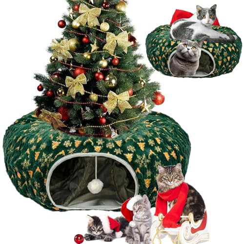 Qosneoun Christmas Tree Cat Tunnel, Katzentunnel Weihnachtsbaum, Christmas Cat Tunnel, Cat Tunnel Christmas Tree Skirt, Weihnachtsbaum Katzentunnel, Katzentunnel (Grün) von Qosneoun