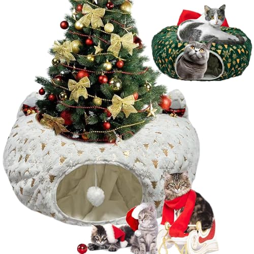 Qosneoun Christmas Tree Cat Tunnel, Katzentunnel Weihnachtsbaum, Christmas Cat Tunnel, Cat Tunnel Christmas Tree Skirt, Weihnachtsbaum Katzentunnel, Katzentunnel (Weiß) von Qosneoun