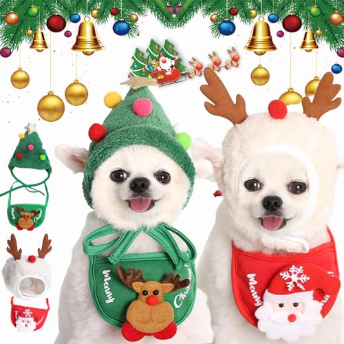 Qosneoun Christmas Tree Pet Pom Pom Hat, Christmas Tree Pom-Pom Hat for Dogs, Dog Christmas Tree Hat, Xmas Holiday Party Cosplay for Small Medium Dog Cat (2pcs-B, M) von Qosneoun