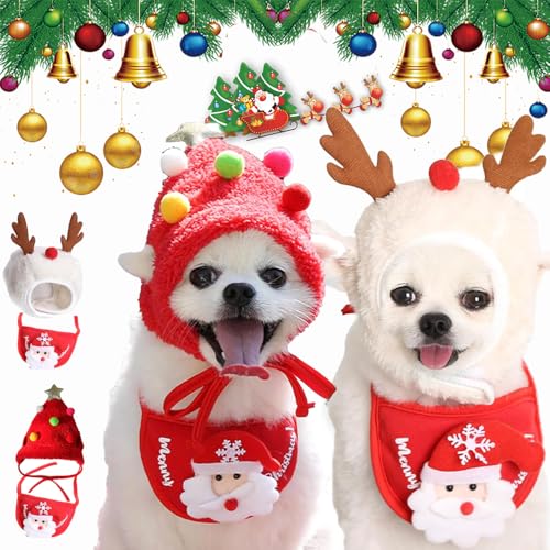 Qosneoun Christmas Tree Pet Pom Pom Hat, Christmas Tree Pom-Pom Hat for Dogs, Dog Christmas Tree Hat, Xmas Holiday Party Cosplay for Small Medium Dog Cat (2pcs-C, M) von Qosneoun