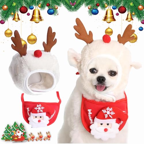 Qosneoun Christmas Tree Pet Pom Pom Hat, Christmas Tree Pom-Pom Hat for Dogs, Dog Christmas Tree Hat, Xmas Holiday Party Cosplay for Small Medium Dog Cat (White, M) von Qosneoun