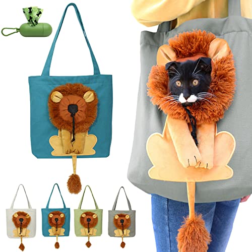 Qosneoun Pet Canvas Shoulder Carrying Bag, Cute Lion-Shaped Pet Canvas Shoulder Bag Cat Carrier, Portable Outdoor Carrying Travel Handbag Bag, Pet Carrier for Dogs and Cats Pet Supplies (Blue) von Qosneoun