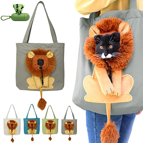 Qosneoun Pet Canvas Shoulder Carrying Bag, Cute Lion-Shaped Pet Canvas Shoulder Bag Cat Carrier, Portable Outdoor Carrying Travel Handbag Bag, Pet Carrier for Dogs and Cats Pet Supplies (Dark Gray) von Qosneoun