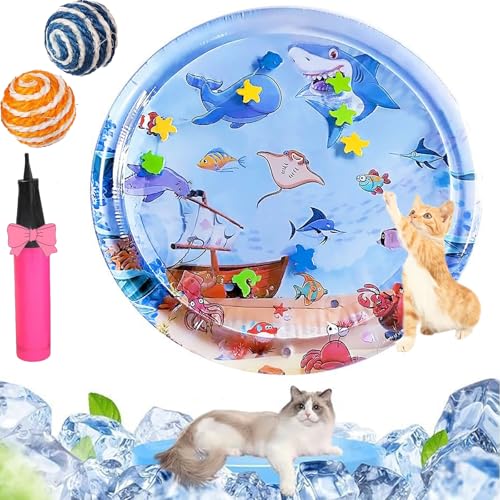 Qosneoun Sensorische Wassermatte Katze, Wassermatte Katze, Katze Wassermatte, Katzen Wasserspielmatte Feel Cool Komfort für Haustier, Katzenspielzeug Für Gelangweilte Hauskatzen (A-100CM) von Qosneoun