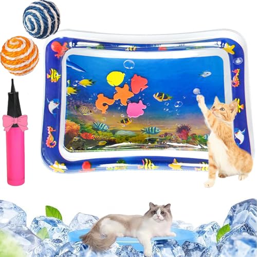 Qosneoun Sensorische Wassermatte Katze, Wassermatte Katze, Katze Wassermatte, Katzen Wasserspielmatte Feel Cool Komfort für Haustier, Katzenspielzeug Für Gelangweilte Hauskatzen (A-65 * 60CM) von Qosneoun