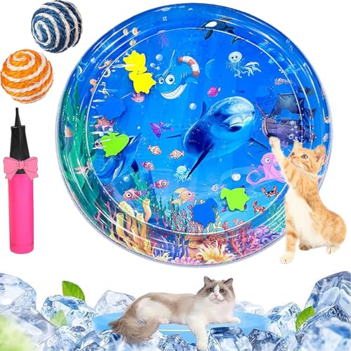 Qosneoun Sensorische Wassermatte Katze, Wassermatte Katze, Katze Wassermatte, Katzen Wasserspielmatte Feel Cool Komfort für Haustier, Katzenspielzeug Für Gelangweilte Hauskatzen (A-65CM) von Qosneoun